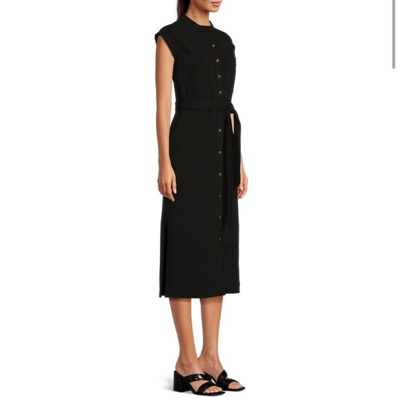 Gibson + Latimer Black Crepe Button Front Utility Shirt Dress - Picture 2 of 5